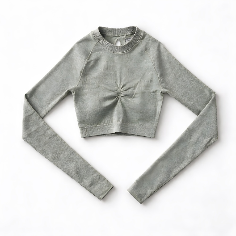 Gymshark Cropped Sweatshirt Sage Green Open Back Long Sleeve Top XS Workout Gym